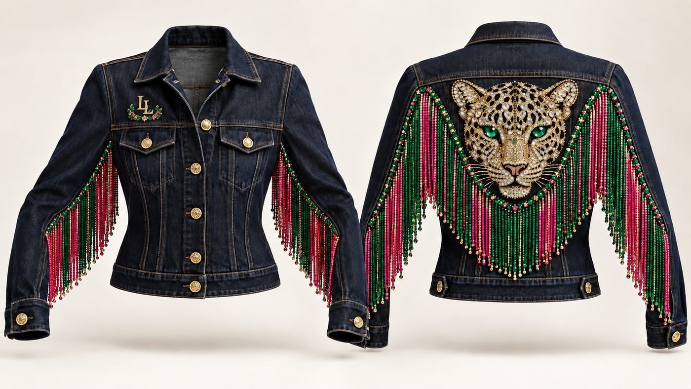 Fringe Denim Jacket — Beaded Jaguar