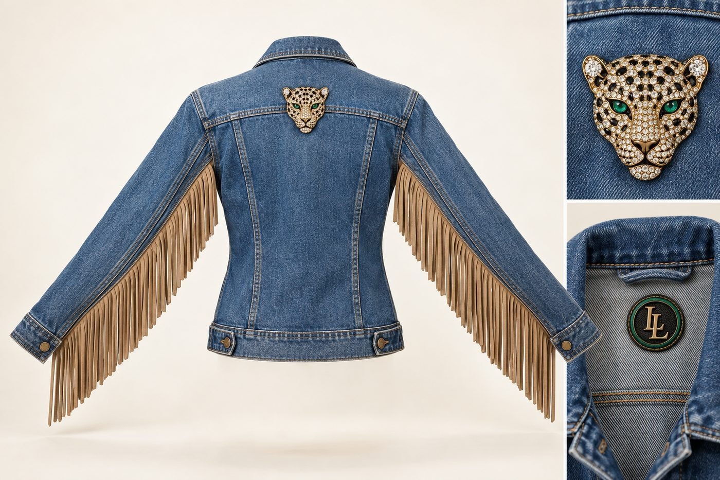 Fringe Denim Jacket — Crystal Leopard