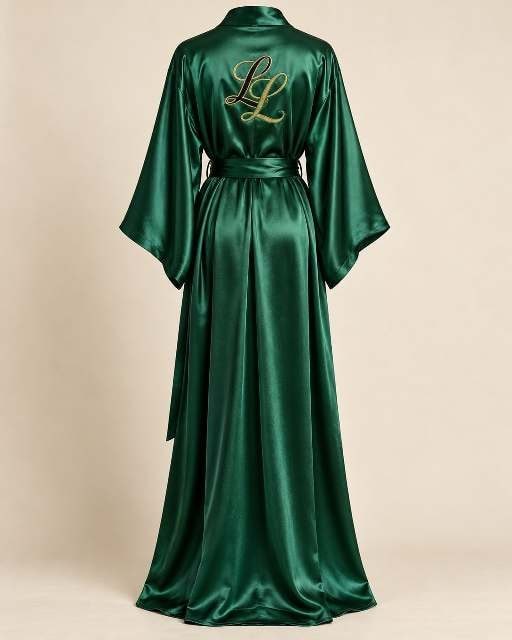 Long Satin Sleep Gown — Gold LL Script