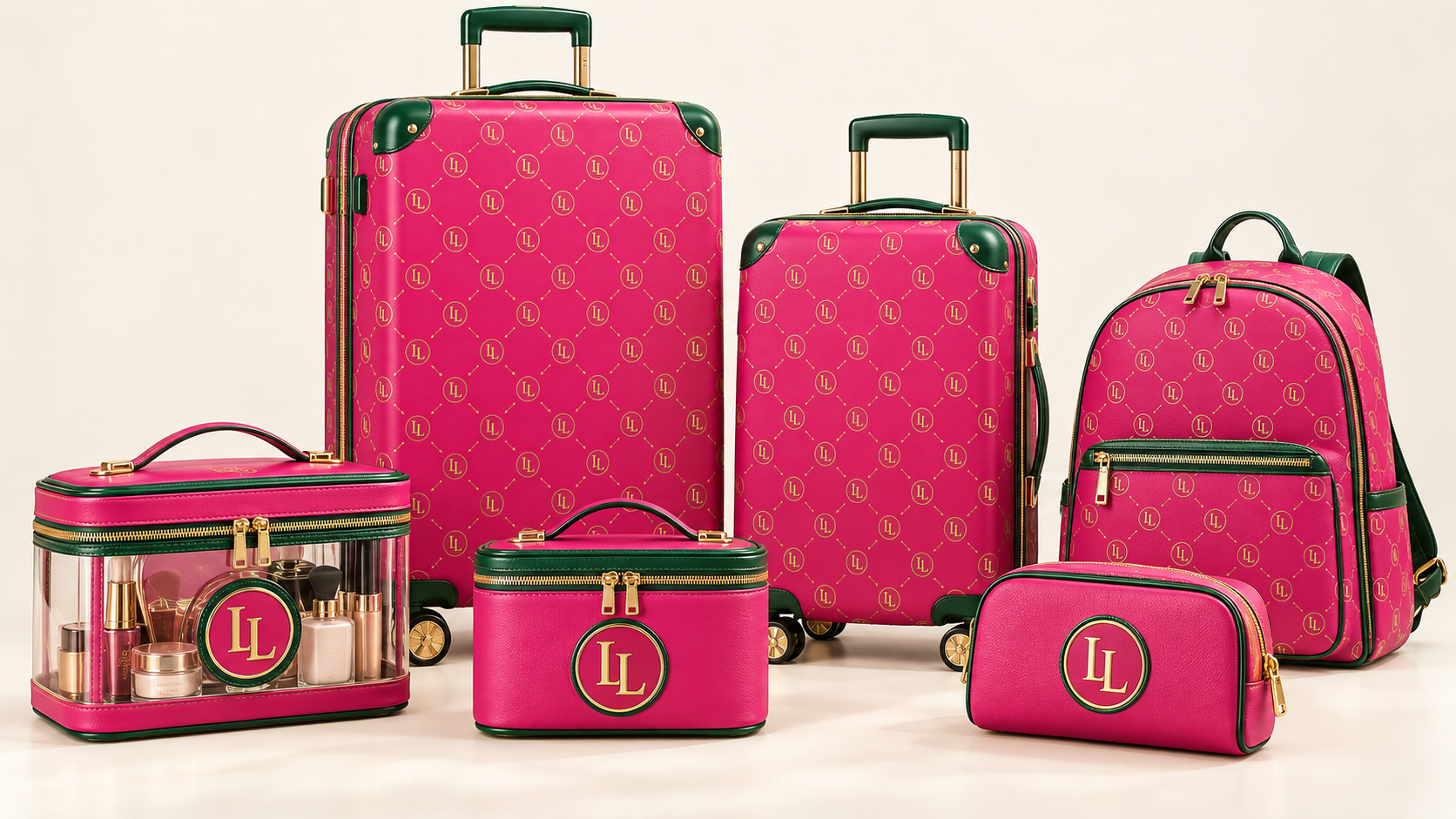 Luggage Set — Hot Pink, Emerald & Gold